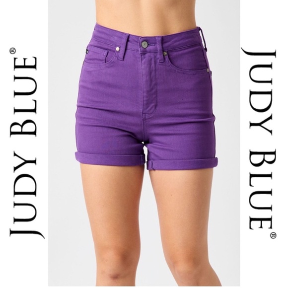 🏝️NEW!🏝️ JUDY BLUE | High Waist Tummy Control Purple Shorts - Style #150268 - Picture 2 of 6